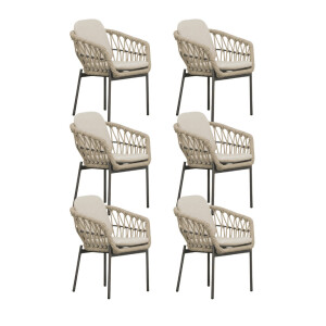 Femke dining tuinstoel set van 6 | touw + aluminium | beige/antraciet