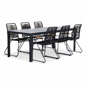 Manchester/Gladys zwart dining tuinset | 6 personen | aluminium + touw | 205cm