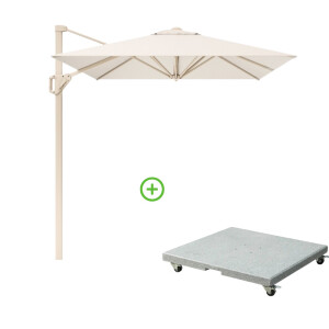 Voyager T² zweefparasol | 270x270cm met Rocca parasolvoet 90kg | Ivory/Sandstone