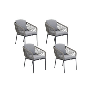 Savanna dining tuinstoel set van 4 | aluminium + touw | antraciet