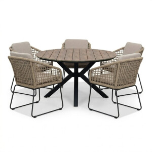 Cervo bruin/Tulum Sahara Dust dining tuinset | 5 personen | polywood + touw | 144cm rond