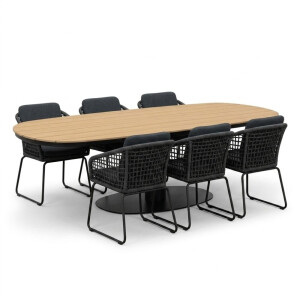 Panama antraciet/Tulum Lava Grey dining tuinset | 6 personen | polywood + touw | 260cm