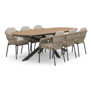 Texas/Femke beige/antraciet dining tuinset | 6 personen | polywood + touw | 260cm