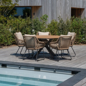 Cervo Natural/Portofino Sahara Dust dining tuinset | 5 personen | polywood + touw | 144cm