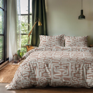 Dekbedovertrek Aztek Lines - Lits-Jumeaux (240x220 cm) - Taupe Microvezel - Dessin: Natuur - Zydante - Dekbed-Discounter.nl