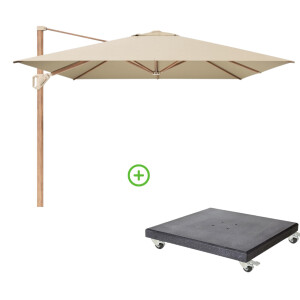 Challenger T² zweefparasol - premium doek | 400x300cm met Modena parasolvoet 120kg | Champagne/Teak look