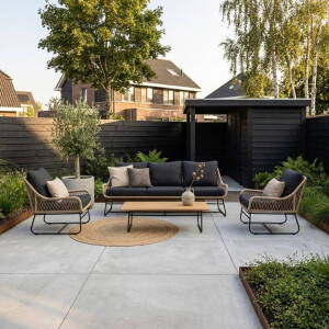 Portofino stoel-bank loungeset 5 personen | aluminium + teakhout | zand | 4-delig