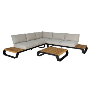 Palm Springs hoek loungeset 5 personen | aluminium + hardhout | taupe + Light Teaklook | 4-delig - 267x267cm