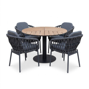 Sirena visgraat/Femke antraciet dining tuinset | 4 personen | polywood + touw | Ø120cm rond