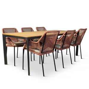Arezzo/Seville terra dining tuinset | 6 personen | polywood + touw | 200cm