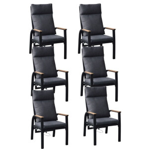 Annecy dining tuinstoel set van 6 | aluminium + teakhout | antraciet