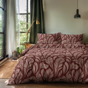 Dekbedovertrek Burgundy Leafs - Lits-Jumeaux (240x220 cm) - Taupe Microvezel - Dessin: Natuur - Zydante - Dekbed-Discounter.nl