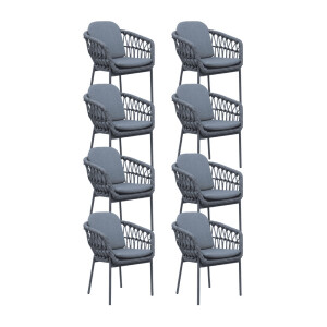 Femke dining tuinstoel set van 8 | touw + aluminium | antraciet