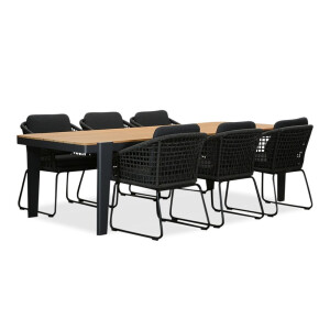 Vigo/Tulum Lava Grey dining tuinset | 6 personen | teakhout + touw | 260cm