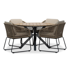 Cervo Natural/Tulum Sahara Dust dining tuinset | 4 personen | polywood + touw | 120cm rond