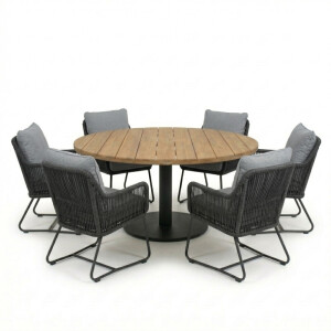 Salora antraciet/Mara Stone Grey low dining tuinset | 6 personen | teakhout + touw | 150cm