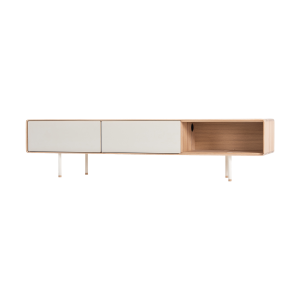 Fina lowboard houten tv meubel whitewash - met mushroom linoleum - 160 x 45 cm