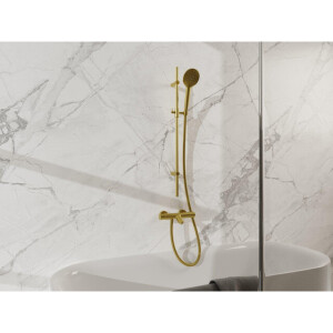 Fortifura Calvi Badkraan - met glijstangset - ronde handdouche - metalen doucheslang - geborsteld messing PVD (Goud) SW767490/SW799449/SW706206/SW720226