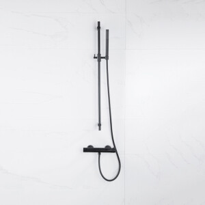 Fortifura Calvi douchekraan met glijstangset met staafhanddouche, metalen doucheslang mat zwart SW767488/SW496811/SW706203/SW377839