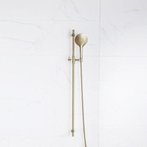 Fortifura Calvi glijstangset met ronde handdouche, metalen doucheslang Geborsteld Messing PVD (Goud) SW767490/SW799449/SW706206