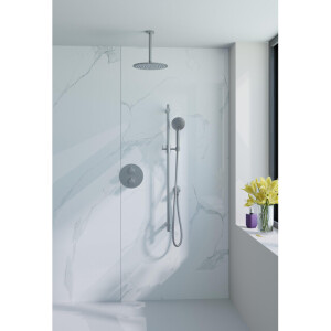 Fortifura Calvi Inbouw Regendoucheset - rond - thermostatisch - plafondarm - glijstang - 25cm hoofddouche - ronde handdouche - metalen slang - Geborsteld RVS PVD (RVS) SW377868/SW1183045/SW706208/SW720554/SW1159493/SW7