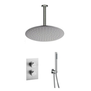 Fortifura Calvi Inbouw Regendoucheset - thermostatisch - plafondarm - 30cm hoofddouche - staaf handdouche - metalen doucheslang - geborsteld RVS PVD SW1159493 SW377868 SW542645 SW1139121 SW728177 SW4