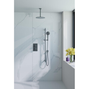 Fortifura Calvi Inbouw Regendoucheset - thermostatisch - plafondarm - glijstang - 25cm hoofddouche - ronde handdouche - gladde doucheslang - geborsteld Gunmetal PVD SW720556/SW720558/SW721165/SW1159495/SW766536/SW76
