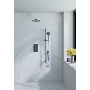 Fortifura Calvi Inbouw Regendoucheset - thermostatisch - wandarm - glijstang - 25cm hoofddouche - ronde handdouche - metalen doucheslang - geborsteld Gunmetal PVD SW720556/SW720563/SW706207/SW1159495/SW766536/SW76