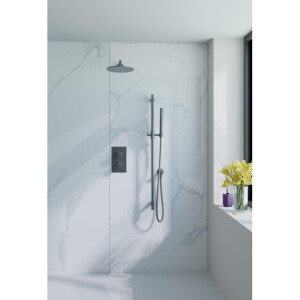 Fortifura Calvi Inbouw Regendoucheset - thermostatisch - wandarm - glijstang - 25cm hoofddouche - staaf handdouche - gladde doucheslang - geborsteld Gunmetal PVD SW720556/SW720563/SW721165/SW721170/SW766536/SW766