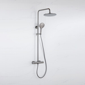 Fortifura Calvi Regendoucheset - thermostatisch - 25cm hoofddouche - gladde slang - ronde handdouche - Geborsteld Gunmetal PVD SW1159500 SW799451 SW721165