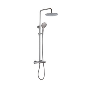 Fortifura Calvi Regendoucheset - thermostatisch - 25cm hoofddouche - metalen slang - ronde handdouche - Geborsteld Gunmetal PVD SW1159500 SW799451