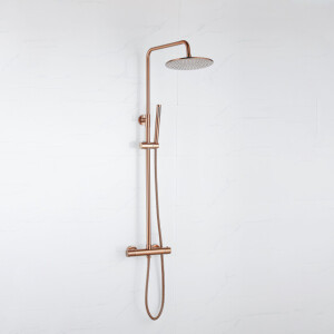 Fortifura Calvi Regendoucheset - thermostatisch - 25cm hoofddouche - staafhanddouche - Geborsteld koper PVD (Koper) SW970040