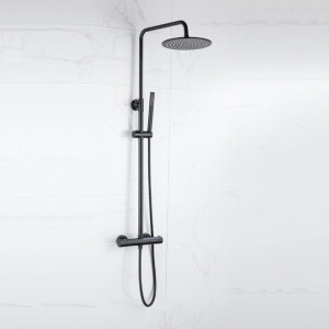 Fortifura Calvi Regendoucheset - thermostatisch - 25cm hoofddouche - staafhanddouche - mat zwart SW1159498