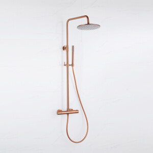 Fortifura Calvi Regendoucheset - thermostatisch - 30cm hoofddouche - gladde slang - staaf handdouche - Geborsteld koper PVD (Koper) SW799407 SW970040 SW1139124
