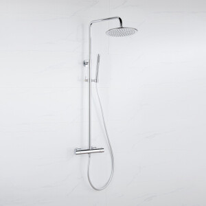 Fortifura Calvi Regendoucheset - thermostatisch - 30cm hoofddouche - gladde slang - staaf handdouche - chroom SW1159497 SW1139119 SW706209