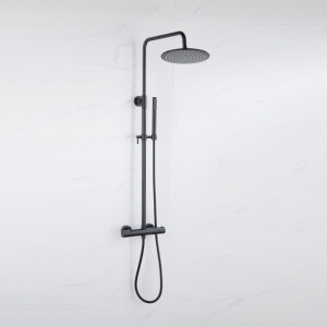 Fortifura Calvi Regendoucheset - thermostatisch - 30cm hoofddouche - metalen slang - staaf handdouche - mat zwart SW115998 SW1139120