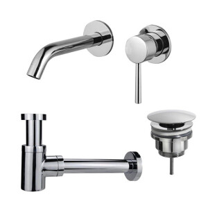 Fortifura Calvi Slim Wastafelkraanset - inbouw wastafelkraan - always open plug - verlaagde design sifon - Chroom SW377814/SW696209/SW696219