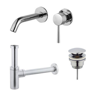 Fortifura Calvi Slim Wastafelkraanset - inbouw wastafelkraan - klikwaste plug - design sifon - Chroom SW377814/SW696203/SW696214