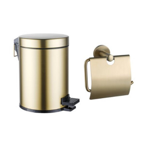 Fortifura Calvi toilet accessoireset - toiletrolhouder - met klep - pedaalemmer - 5 liter - geborsteld messing SW1183146/SW1111579