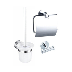 Fortifura Calvi Toiletset 3-delig - toiletrolhouder met klep - toiletborstel - handdoekhaak dubbel rond - chroom SW1183142 SW1211583 SW639924