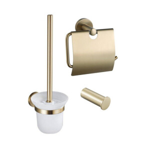 Fortifura Calvi Toiletset 3-delig - toiletrolhouder met klep - toiletborstel - handdoekhaak enkel rond - Geborsteld Messing PVD (Goud) SW1183146 SW1211588 SW639940