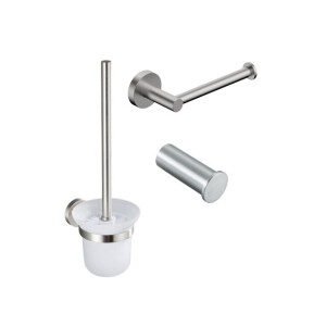 Fortifura Calvi Toiletset 3-delig - toiletrolhouder zonder klep - toiletborstel - handdoekhaak enkel rond - Geborsteld RVS PVD (RVS) SW639927 SW639930 SW639931