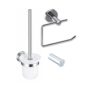 Fortifura Calvi Toiletset 3-delig - toiletrolhouder zonder klep - toiletborstel - handdoekhaak enkel rond - chroom SW639923 SW1211590 SW639924