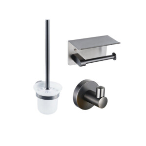 Fortifura Calvi Toiletset- toiletrolhouder- toiletborstel - handoekhaak - geborsteld gunmetal PVD SW1183052/SW721175/SW721173