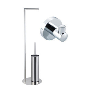 Fortifura Calvi vrijstaande toiletrolhouder met toiletborstel- met handoekhaak - chroom SW1189057/SW639922
