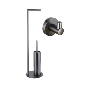 Fortifura Calvi vrijstaande toiletrolhouder met toiletborstel - met handoekhaak - Geborsteld Gunmetal PVD SW1189061/SW721175