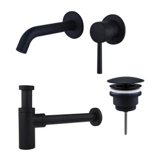 Fortifura Calvi Wastafelkraanset - inbouw wastafelkraan - always open plug - design sifon - Mat zwart SW377837/SW696205/SW696210
