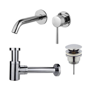 Fortifura Calvi Wastafelkraanset - inbouw wastafelkraan - klikwaste plug - verlaagde design sifon - Chroom SW377814/SW696203/SW696219