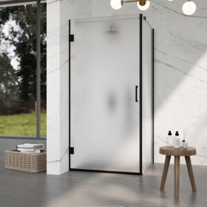 Fortifura Galeria Douchecabine - 90x80x200cm - scharnieren - deurgreep - vlak - gesatineerd veiligheidsglas - Mat zwart SW1122553/SW1122561/SW797905/SW797925