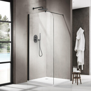 Fortifura Galeria Inloopdouche - 100x200cm - afgeronde glaswand - helder glas - wandarm - mat zwart SW1418380/SW797905